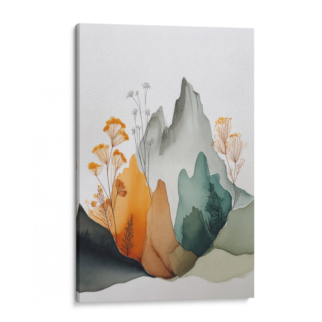 Earthen Peak Bloom - Mountain Watercolor Wash Canvas Print