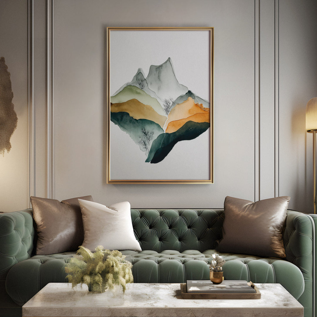 Serene Mountain Layers - Wash Watercolor Canvas Print