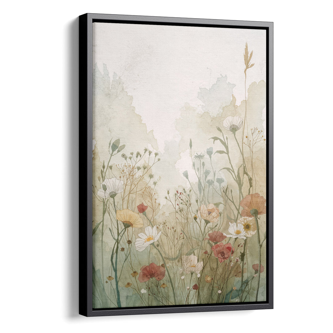 Misty Meadow Bloom - Wildflowers Horizon Watercolor Canvas Print