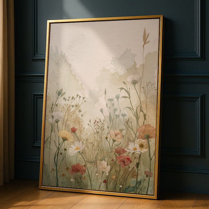Misty Meadow Bloom - Wildflowers Horizon Watercolor Canvas Print
