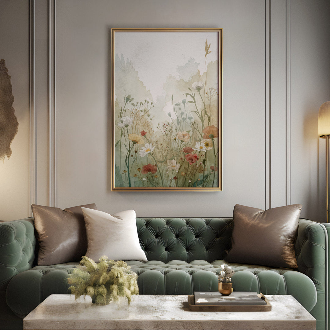 Misty Meadow Bloom - Wildflowers Horizon Watercolor Canvas Print