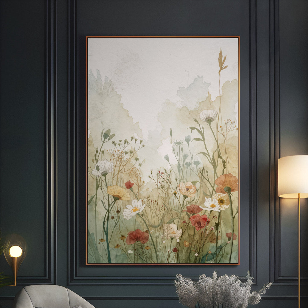 Misty Meadow Bloom - Wildflowers Horizon Watercolor Canvas Print