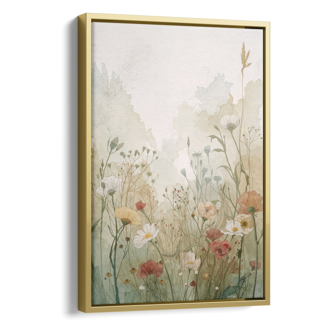Misty Meadow Bloom - Wildflowers Horizon Watercolor Canvas Print