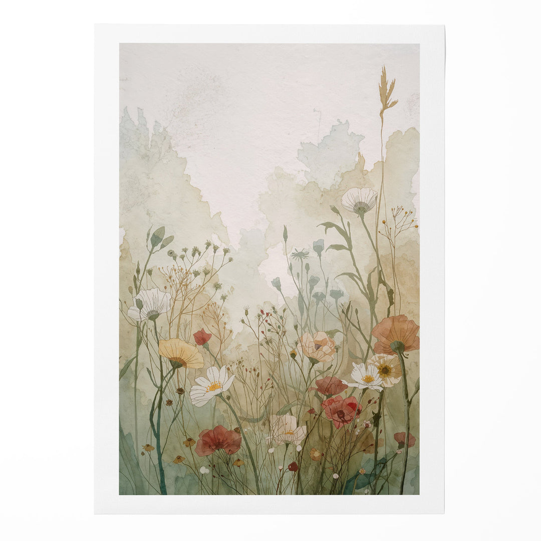 Misty Meadow Bloom - Wildflowers Horizon Watercolor Canvas Print
