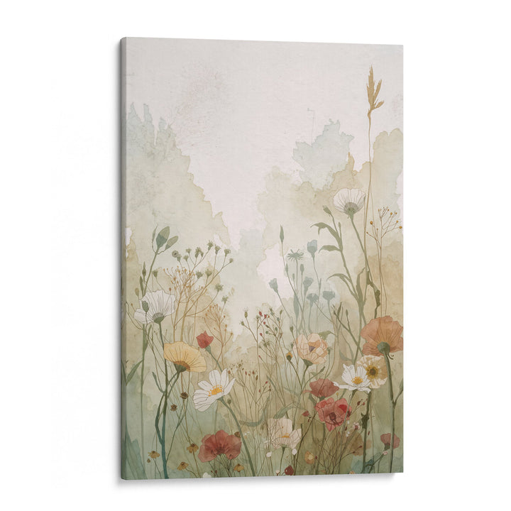Misty Meadow Bloom - Wildflowers Horizon Watercolor Canvas Print