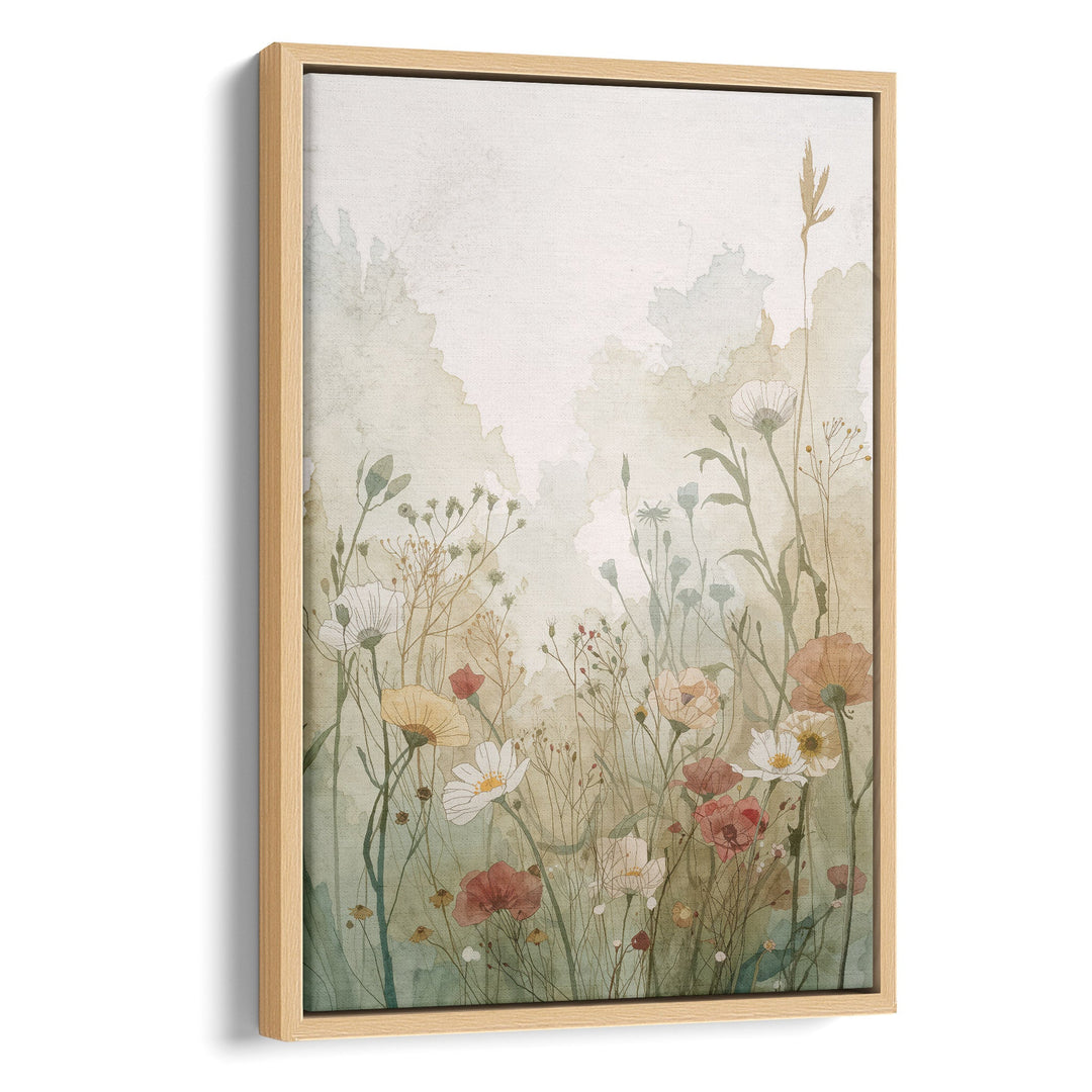 Misty Meadow Bloom - Wildflowers Horizon Watercolor Canvas Print