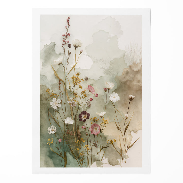 Wildflower Serenity Art - Hillside Watercolor Canvas Print