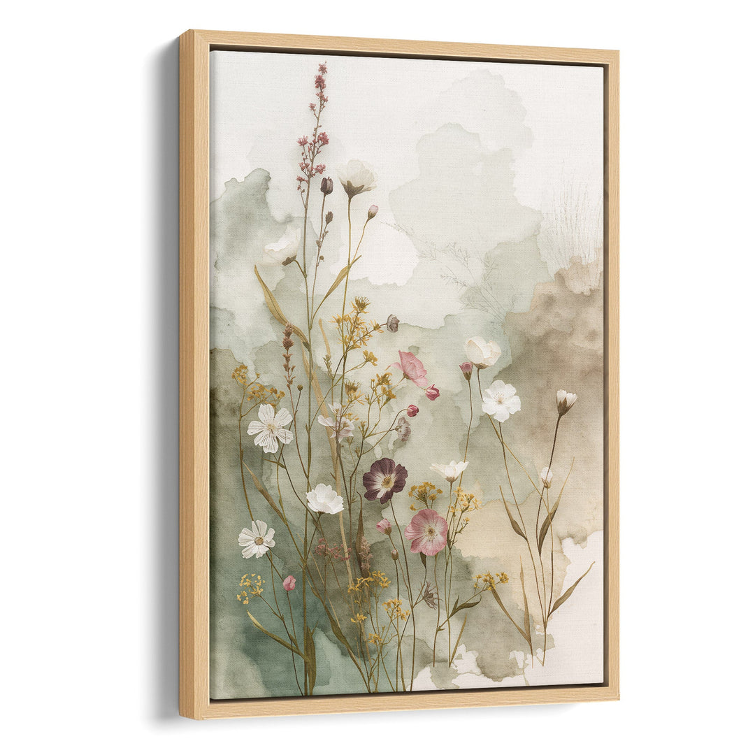 Wildflower Serenity Art - Hillside Watercolor Canvas Print