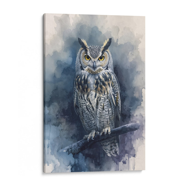 Silent Gaze - Owl Night Wash Watercolor Canvas Print