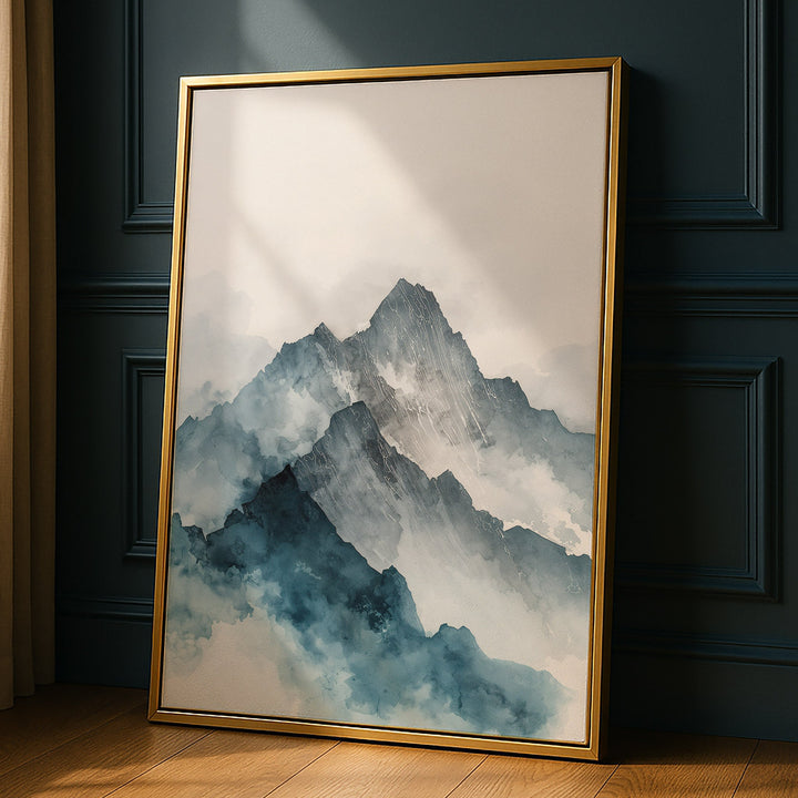 Ethereal Heights - Mountain Summit Mist Watercolor Canvas Print
