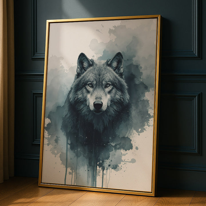 Silent Wolf Gaze - Moody Watercolor Canvas Print