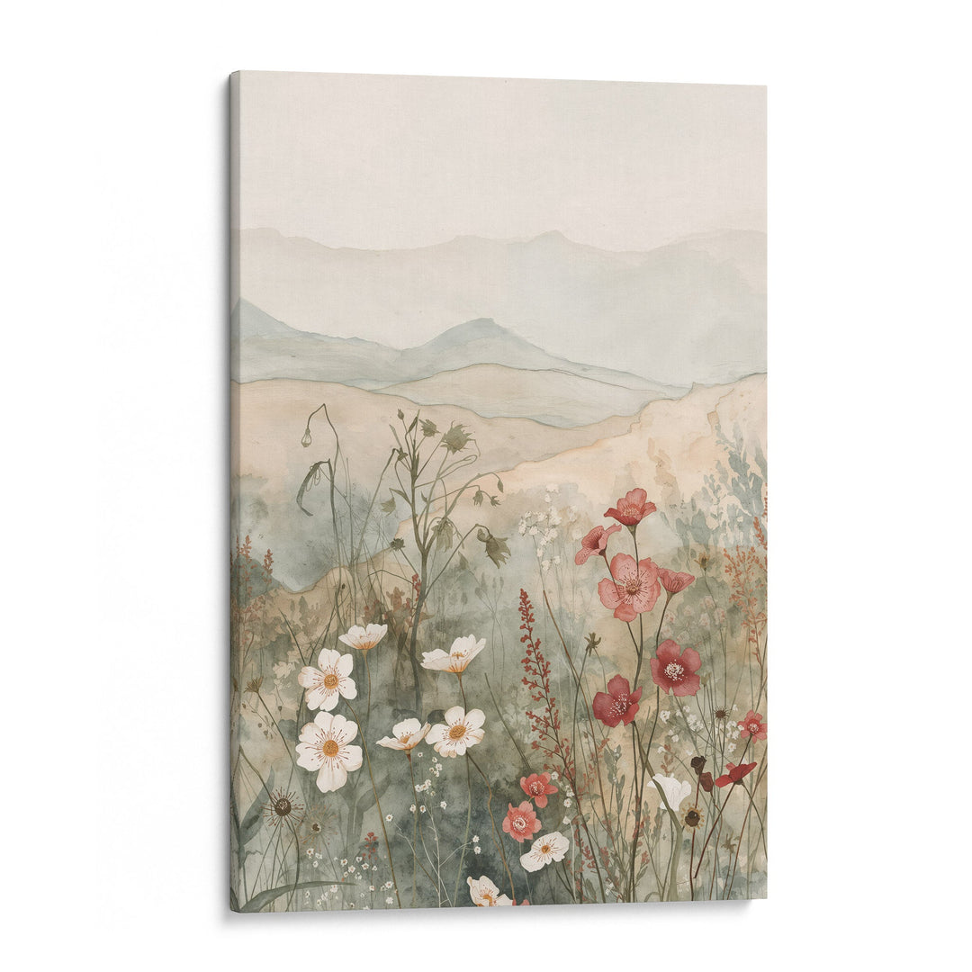 Misty Mountain Blooms - Wildflowers Watercolor Canvas Print