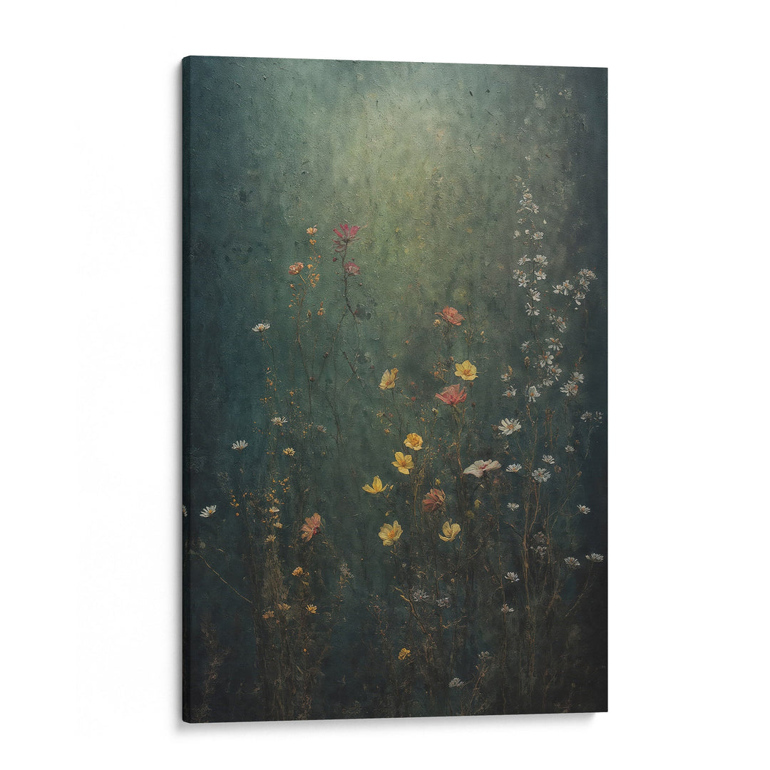 Verdant Meadow Haze - Wildflowers Lush Watercolor Canvas Print