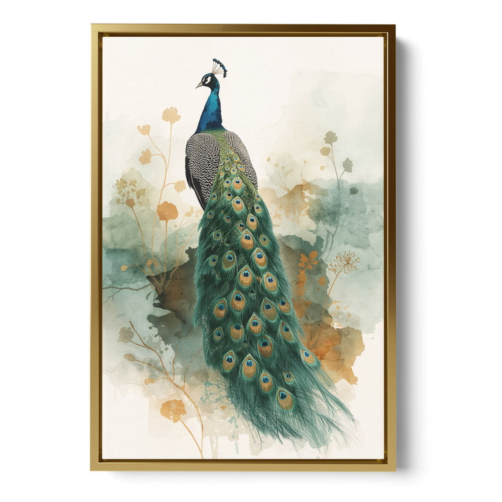Regal Plume Display - Peacock Full Watercolor Canvas Print