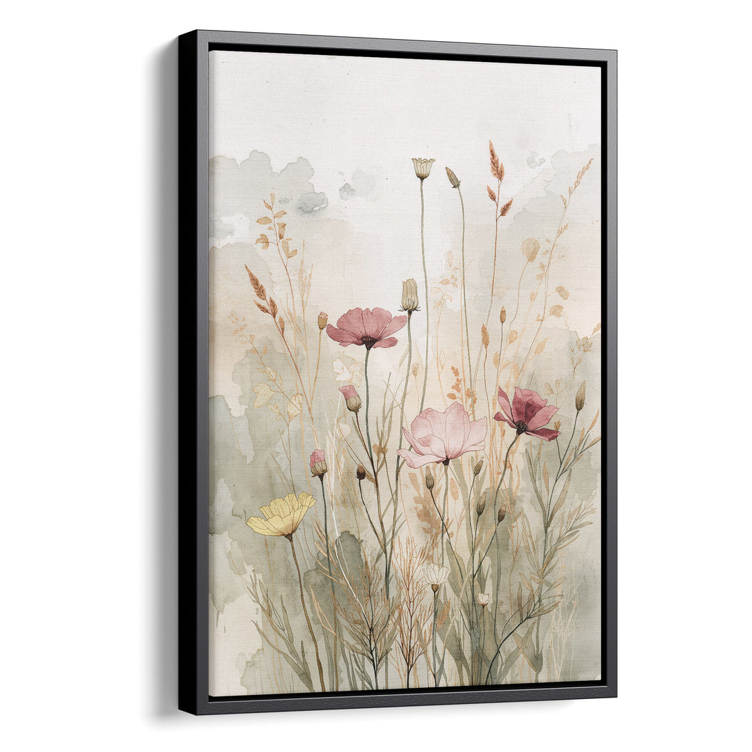 Whispering Meadow - Wildflowers Grass Watercolor Canvas Print