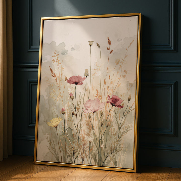Whispering Meadow - Wildflowers Grass Watercolor Canvas Print