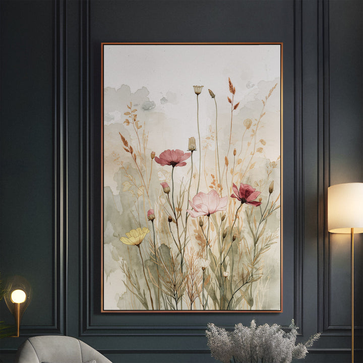 Whispering Meadow - Wildflowers Grass Watercolor Canvas Print