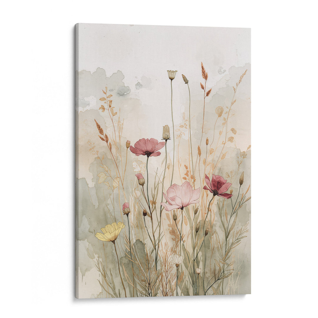 Whispering Meadow - Wildflowers Grass Watercolor Canvas Print