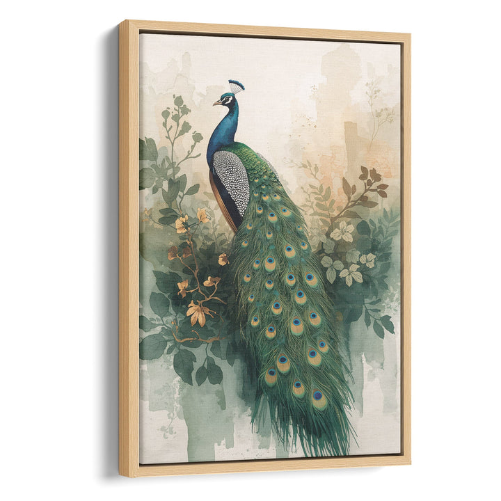Verdant Majesty - Peacock Botanical Floral Watercolor Canvas Print
