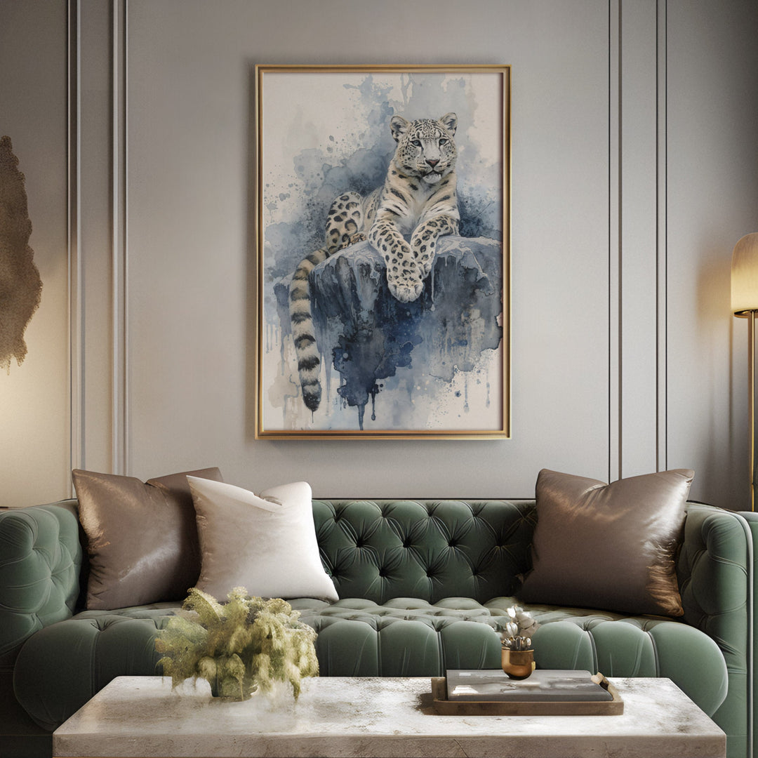 Winters Majesty - Snow Leopard Portrait Watercolor Canvas Print