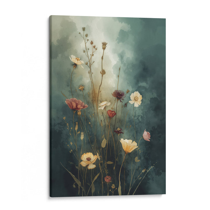 Twilight Meadow Bloom - Wildflowers Moody Watercolor Canvas Print