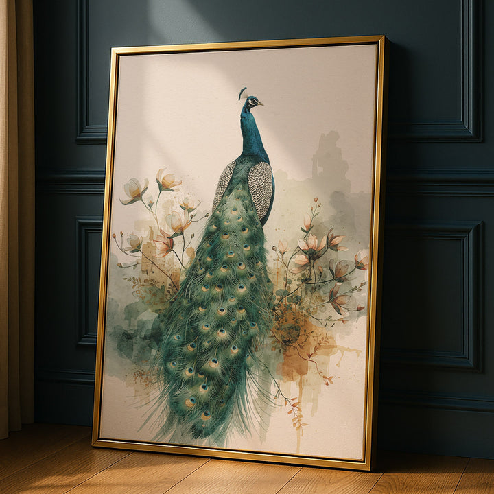 Regal Peacock Plume - Botanical Watercolor Canvas Print