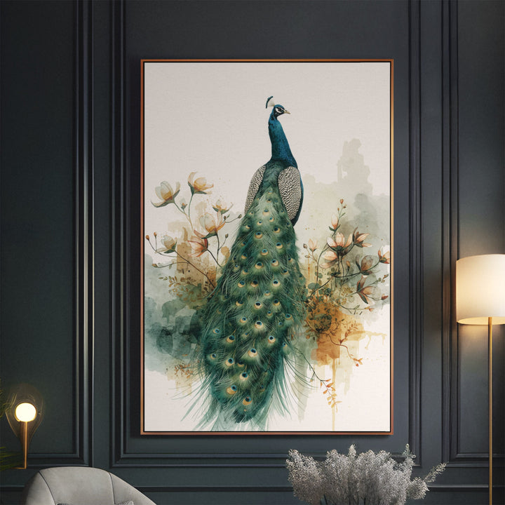 Regal Peacock Plume - Botanical Watercolor Canvas Print