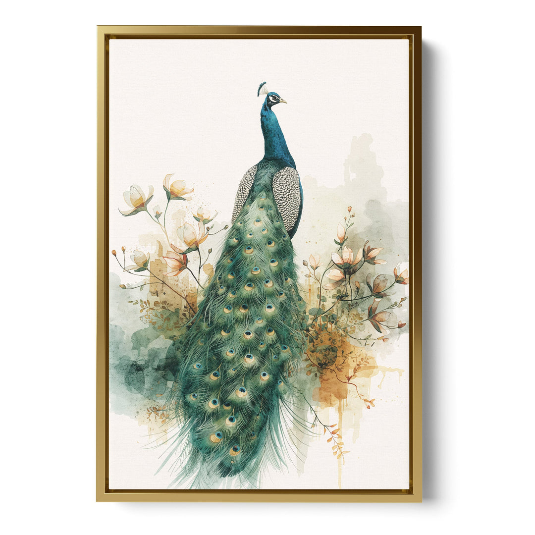 Regal Peacock Plume - Botanical Watercolor Canvas Print