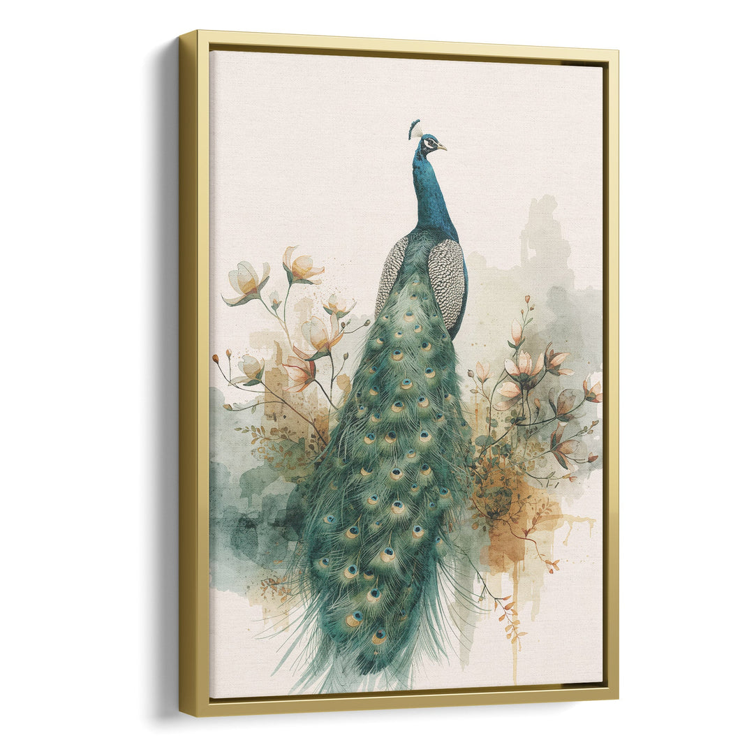 Regal Peacock Plume - Botanical Watercolor Canvas Print