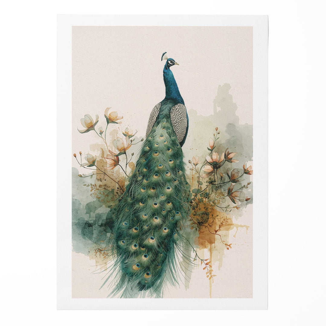 Regal Peacock Plume - Botanical Watercolor Canvas Print