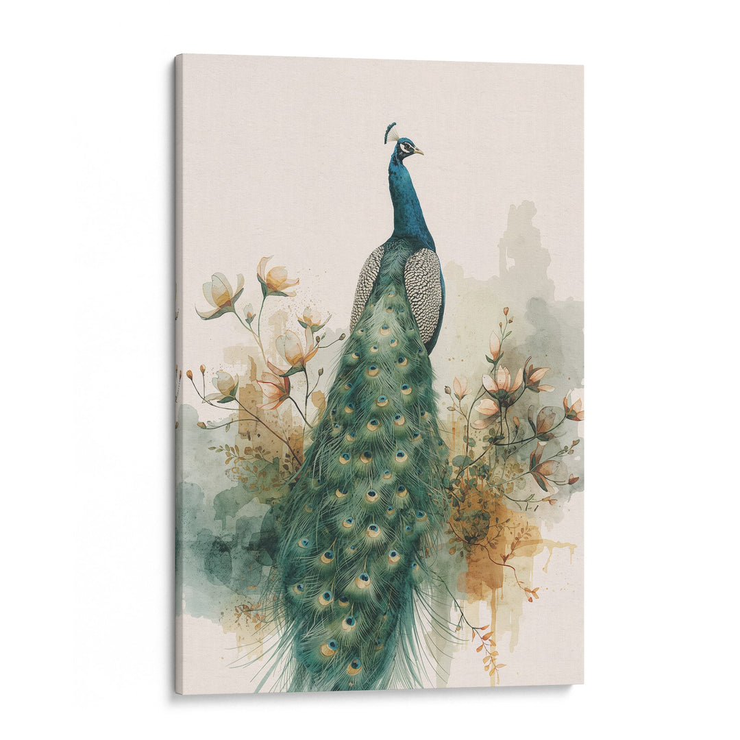 Regal Peacock Plume - Botanical Watercolor Canvas Print