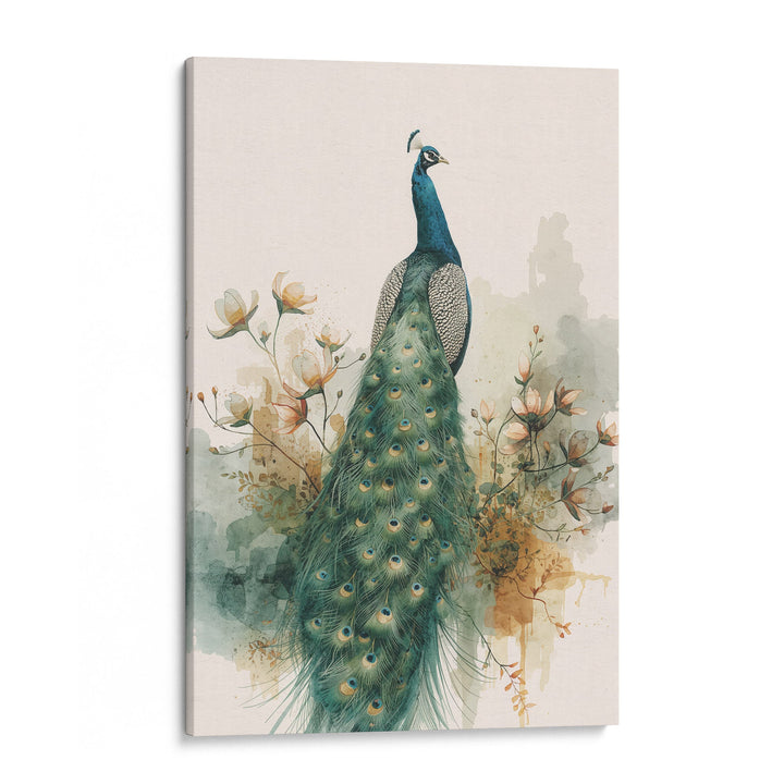 Regal Peacock Plume - Botanical Watercolor Canvas Print
