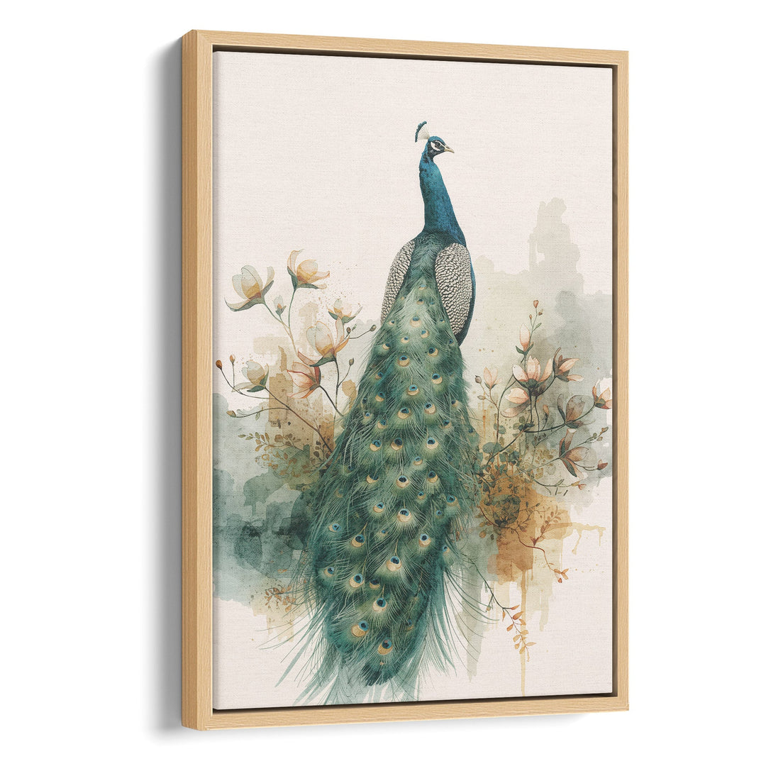 Regal Peacock Plume - Botanical Watercolor Canvas Print