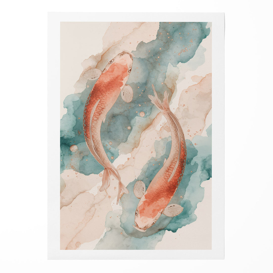 Serene Koi Dance - Water Watercolor Canvas Print