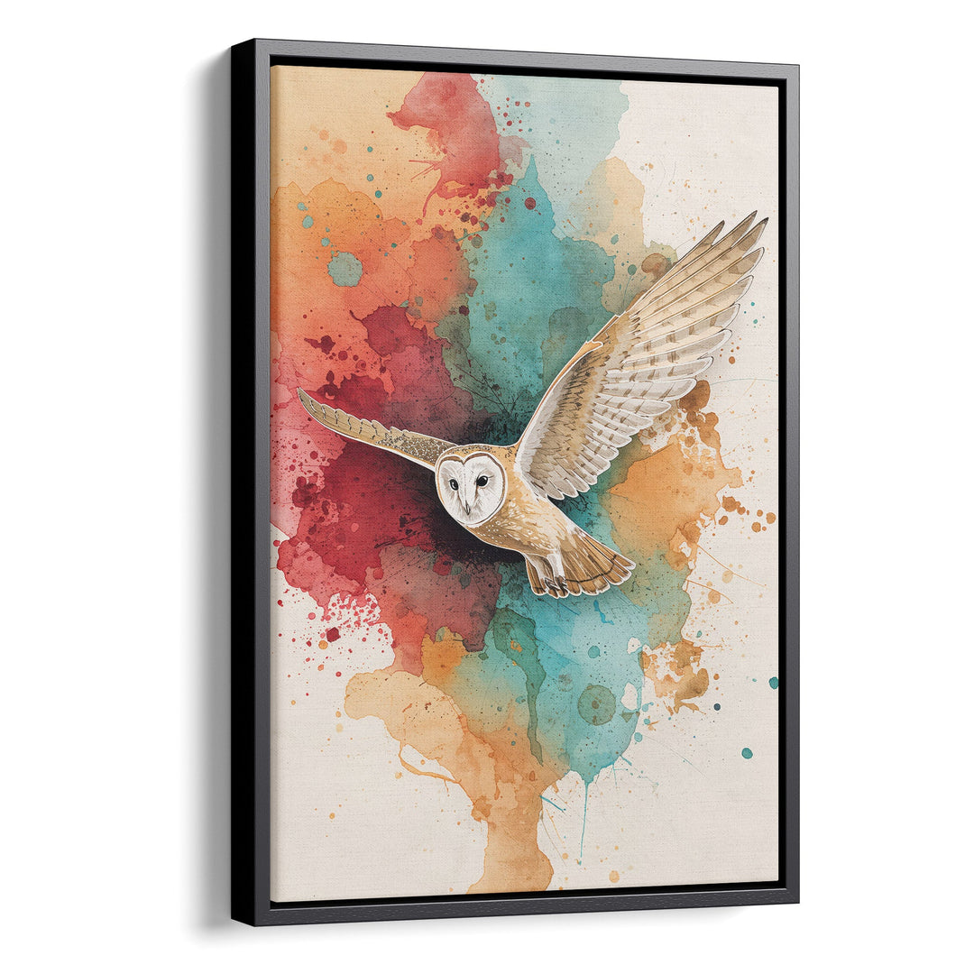 Vibrant Owl Flight - Watercolor Canvas Print