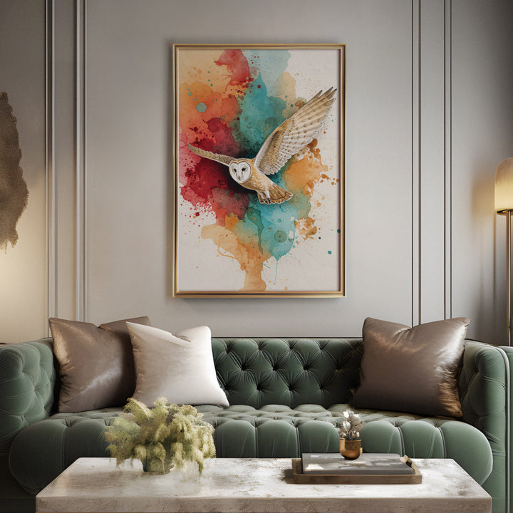 Vibrant Owl Flight - Watercolor Canvas Print