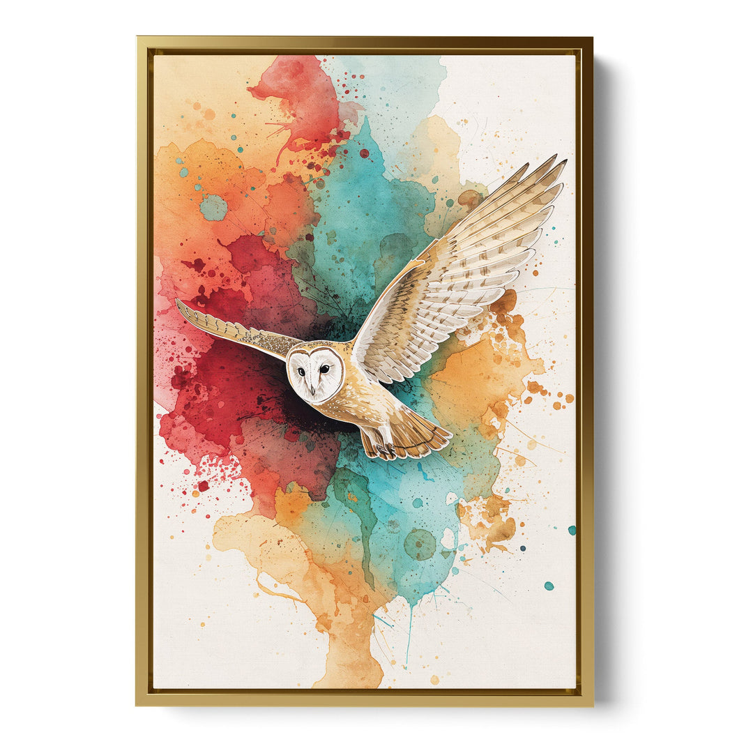 Vibrant Owl Flight - Watercolor Canvas Print