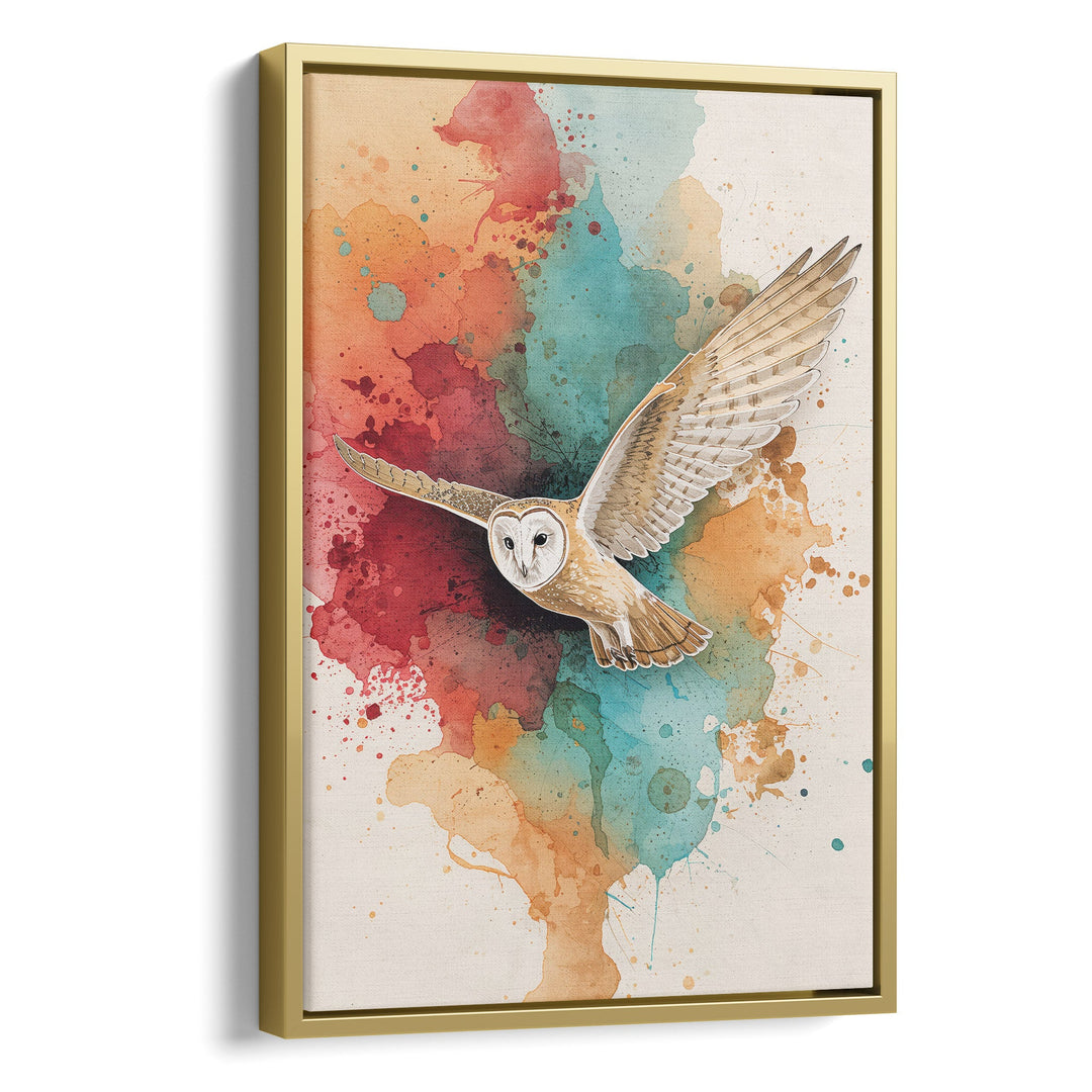 Vibrant Owl Flight - Watercolor Canvas Print