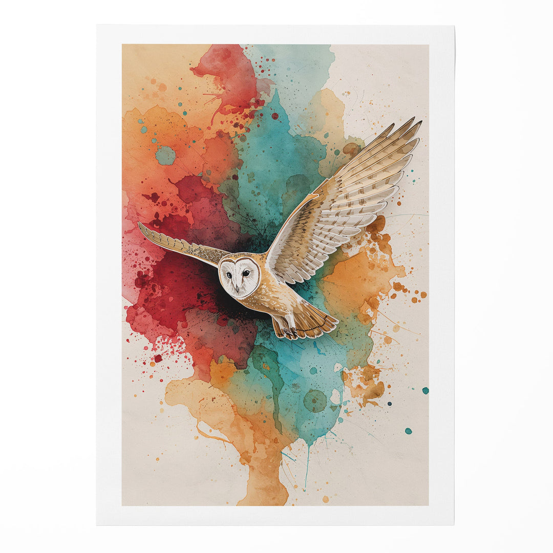 Vibrant Owl Flight - Watercolor Canvas Print