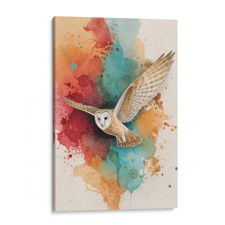 Vibrant Owl Flight - Watercolor Canvas Print