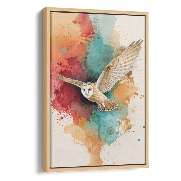 Vibrant Owl Flight - Watercolor Canvas Print