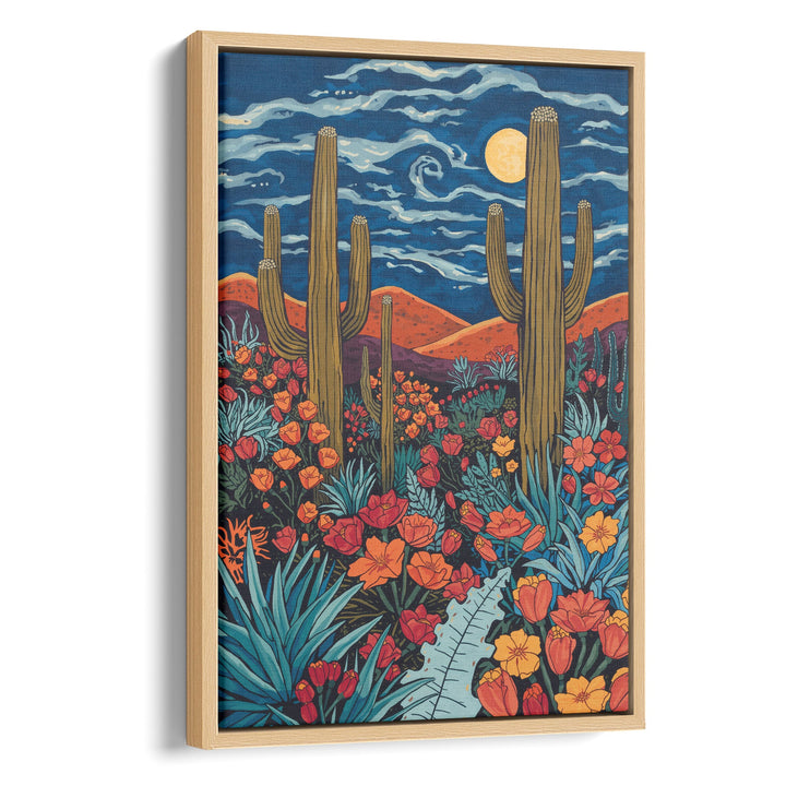 Desert Night Bloom - Cactus Outline Folk Canvas Print