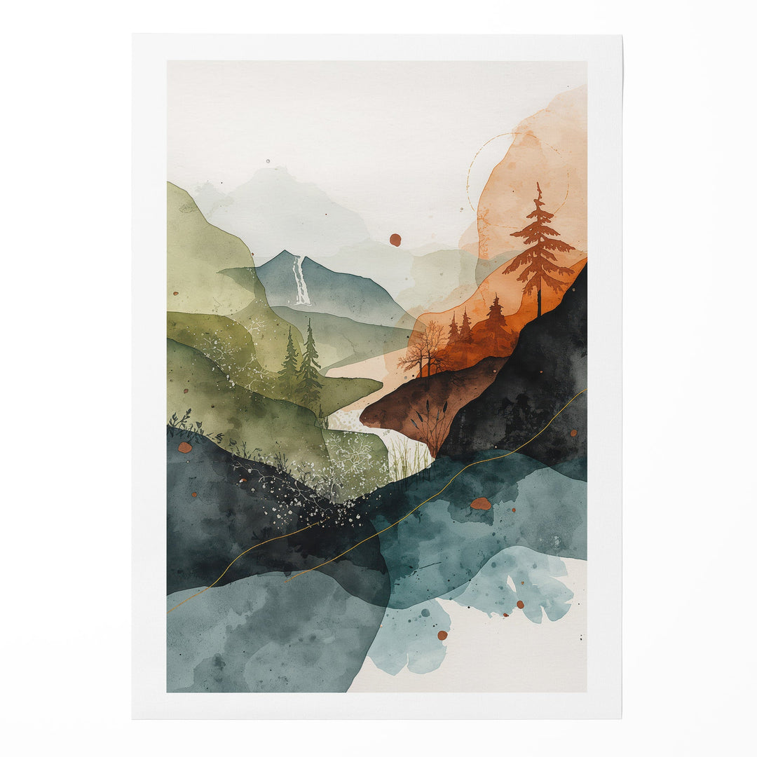 Whispering Valley View - Mountain Layered Watercolor Canvas Print