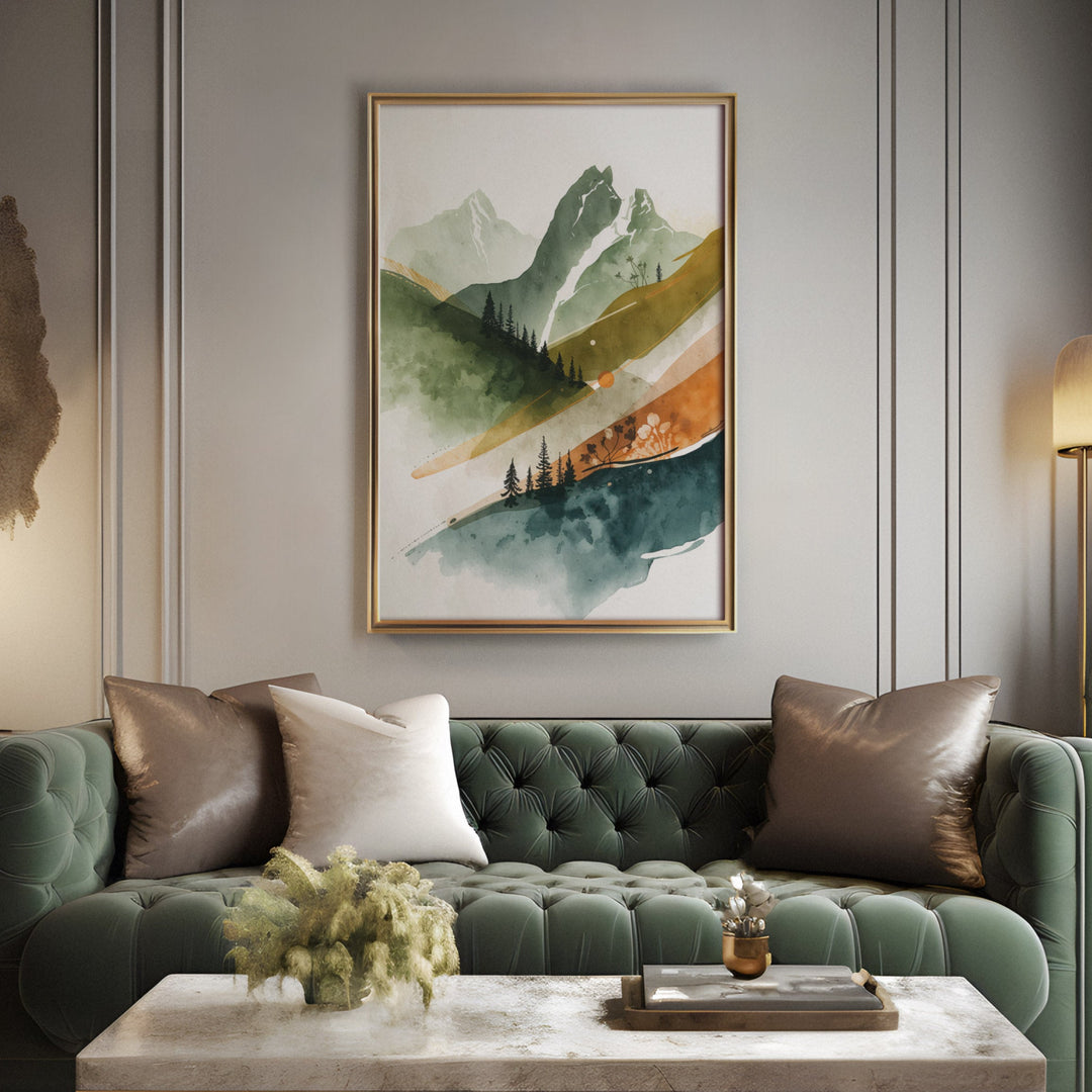 Earthy Alpine Vista - Mountain Foreground Watercolor Canvas Print