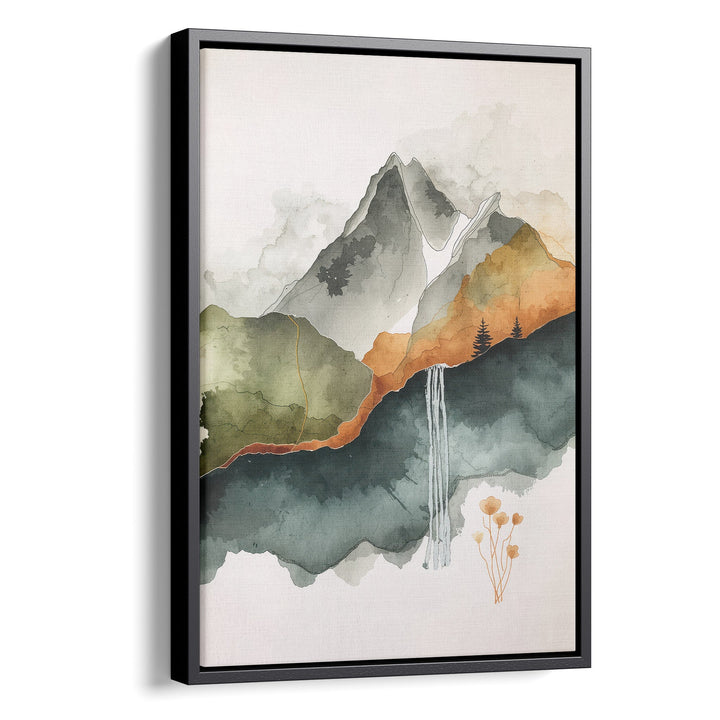 Earthen Cascade - Waterfall Mist Landscape Watercolor Canvas Print