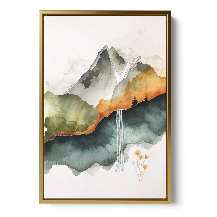 Earthen Cascade - Waterfall Mist Landscape Watercolor Canvas Print