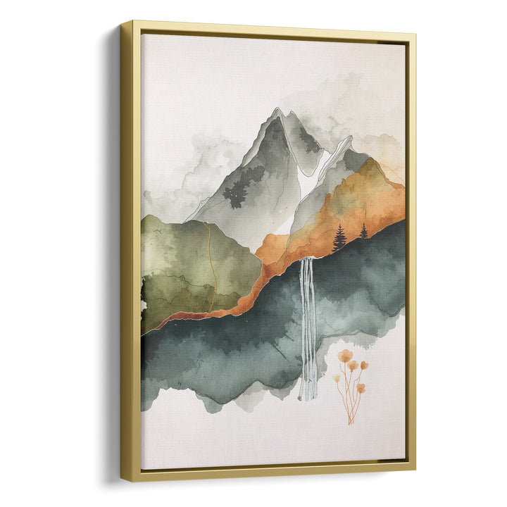 Earthen Cascade - Waterfall Mist Landscape Watercolor Canvas Print