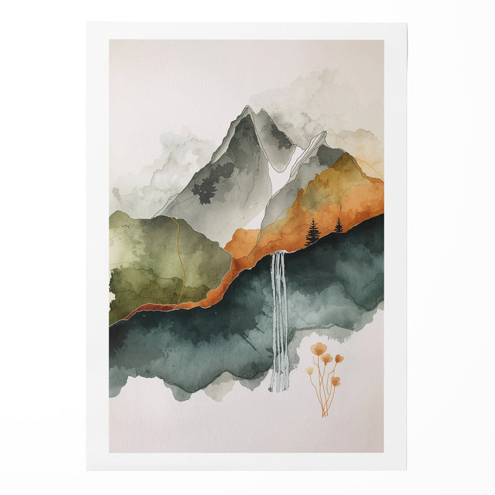 Earthen Cascade - Waterfall Mist Landscape Watercolor Canvas Print