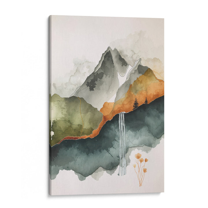 Earthen Cascade - Waterfall Mist Landscape Watercolor Canvas Print