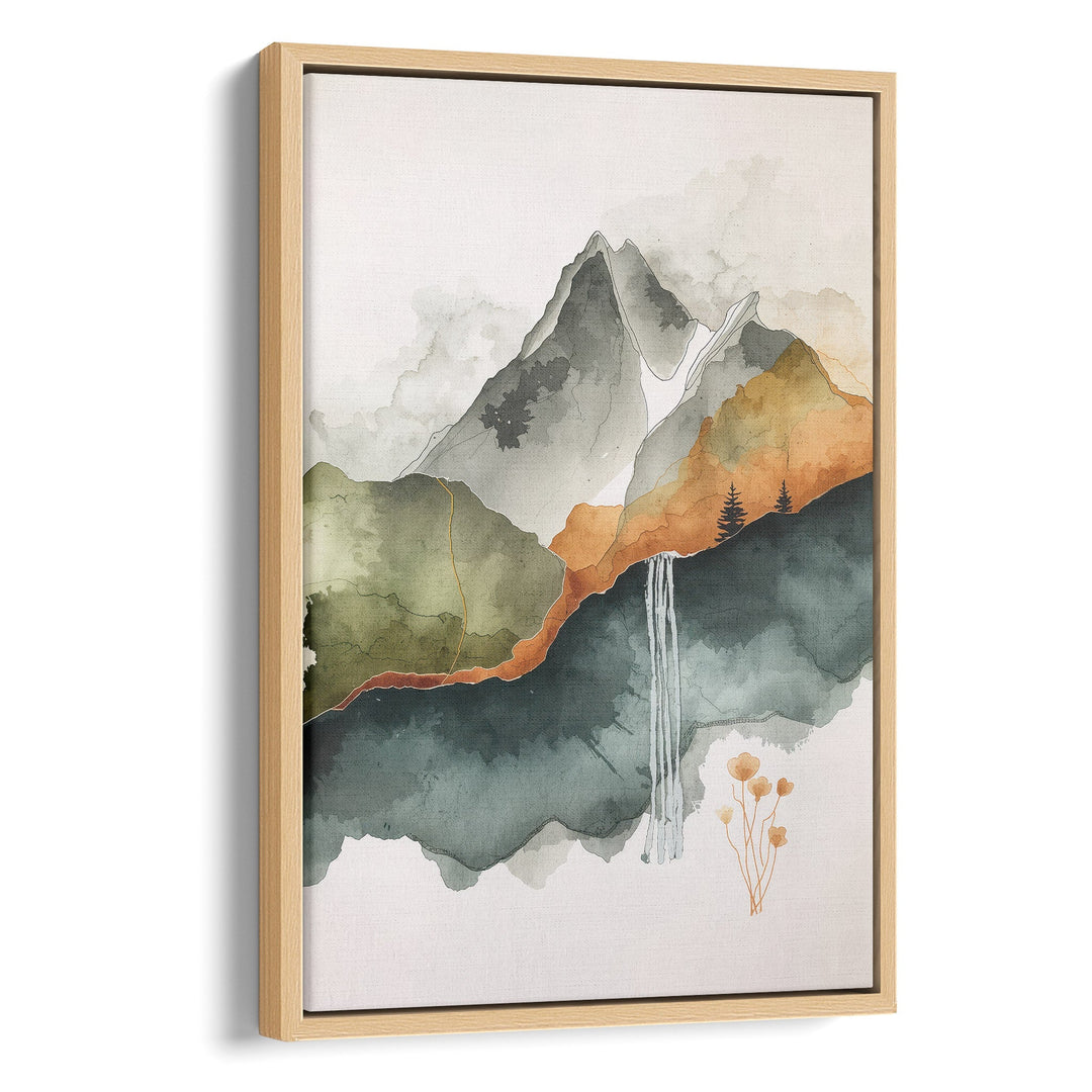 Earthen Cascade - Waterfall Mist Landscape Watercolor Canvas Print